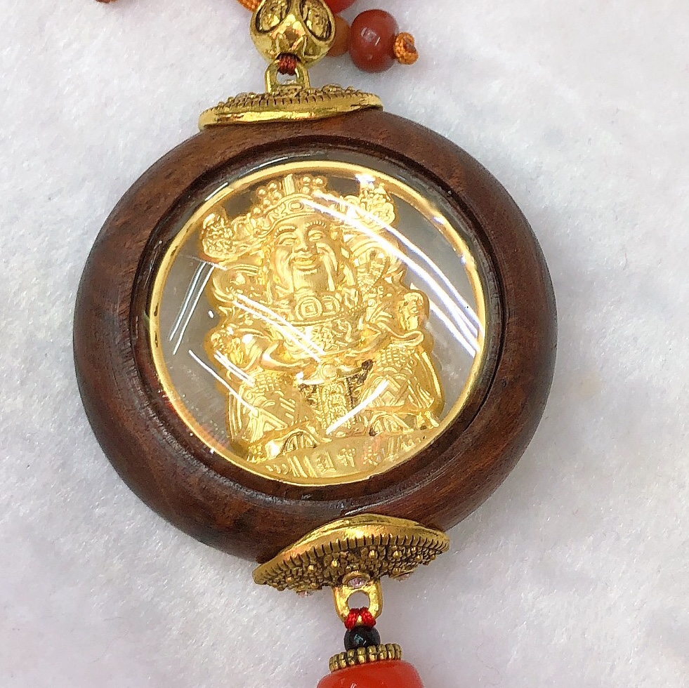 Beaded creative rosewood alloy Wealth god pendant.