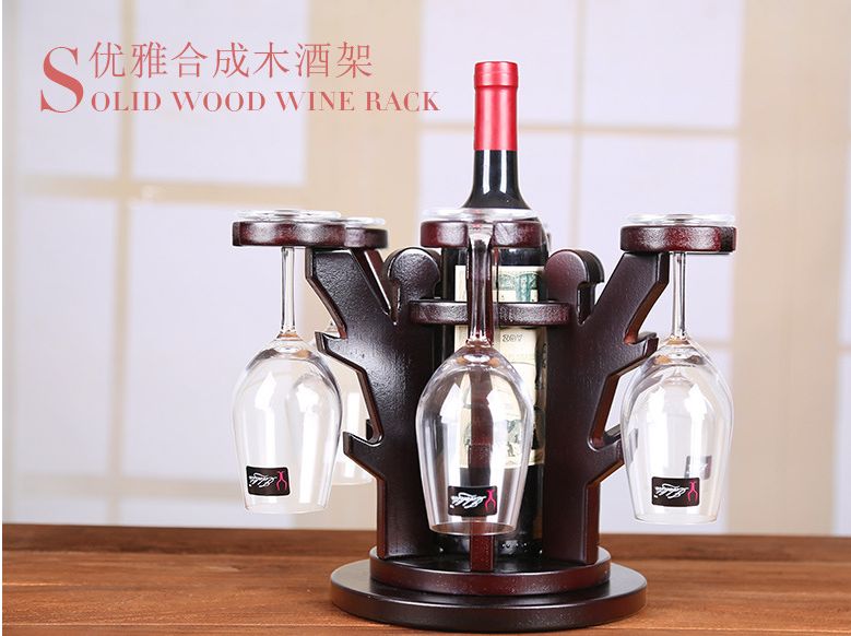 葡萄酒木制红酒架高脚杯摇钱树