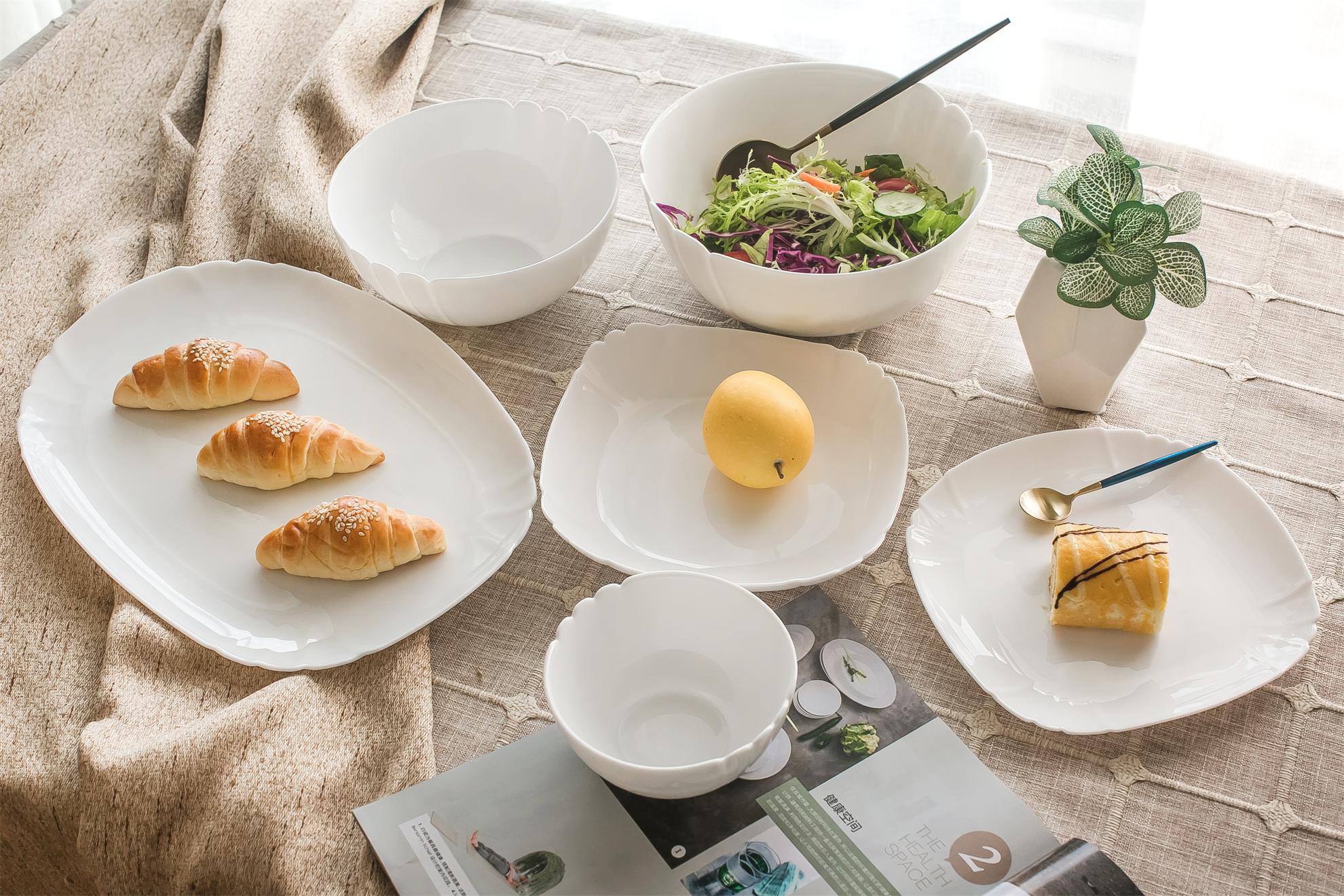 Yiwu quality square opal glass plates and bowls, white jade glass bowls and spare parts details Picture