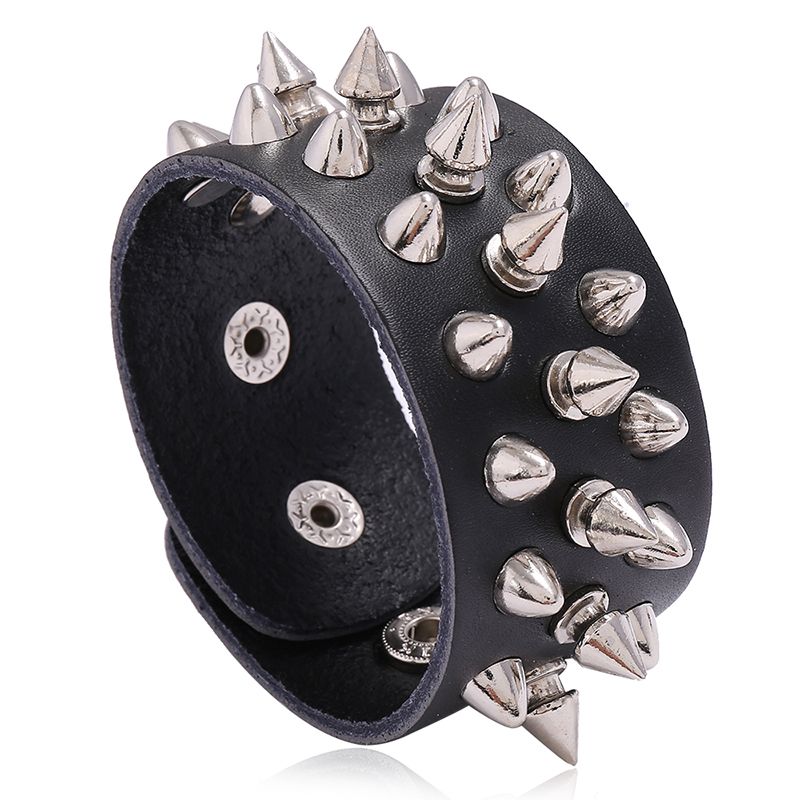 New European and American accessories wide leather three row nail punk cowhand bracelet exaggerated personality nightclub bar men bracelet thumbnail