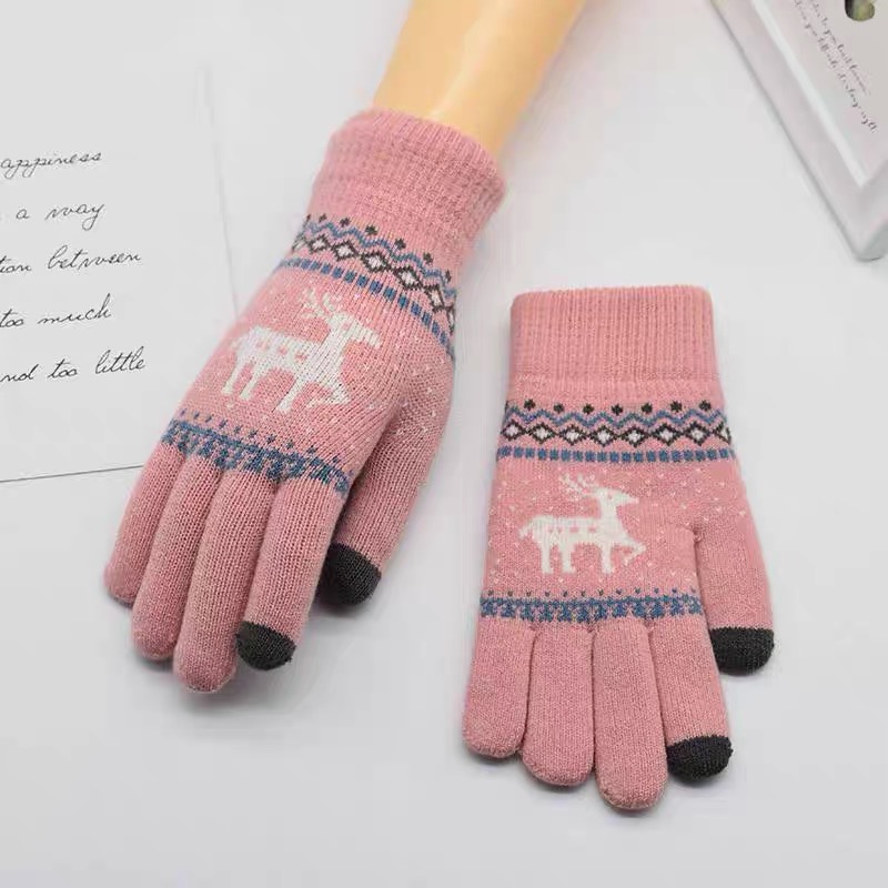 冬季针织露指手套男女学生漏二指加绒条纹保暖手套女写字情侣