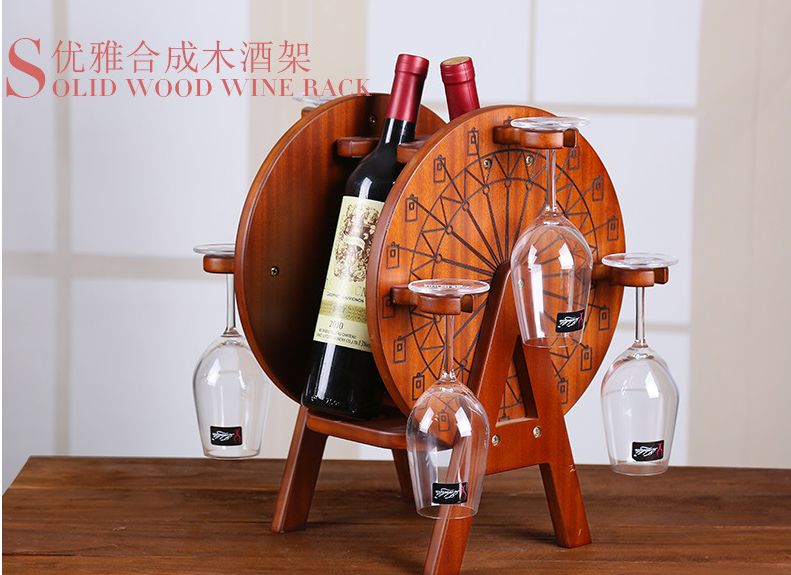 葡萄酒木制红酒架高脚杯摩天轮B