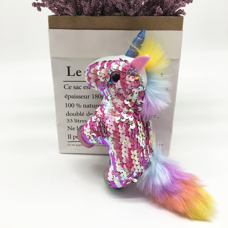 最新款亮片独角兽毛绒玩具钥匙扣汽车钥匙扣公仔玩偶抓机娃娃批发详情图7