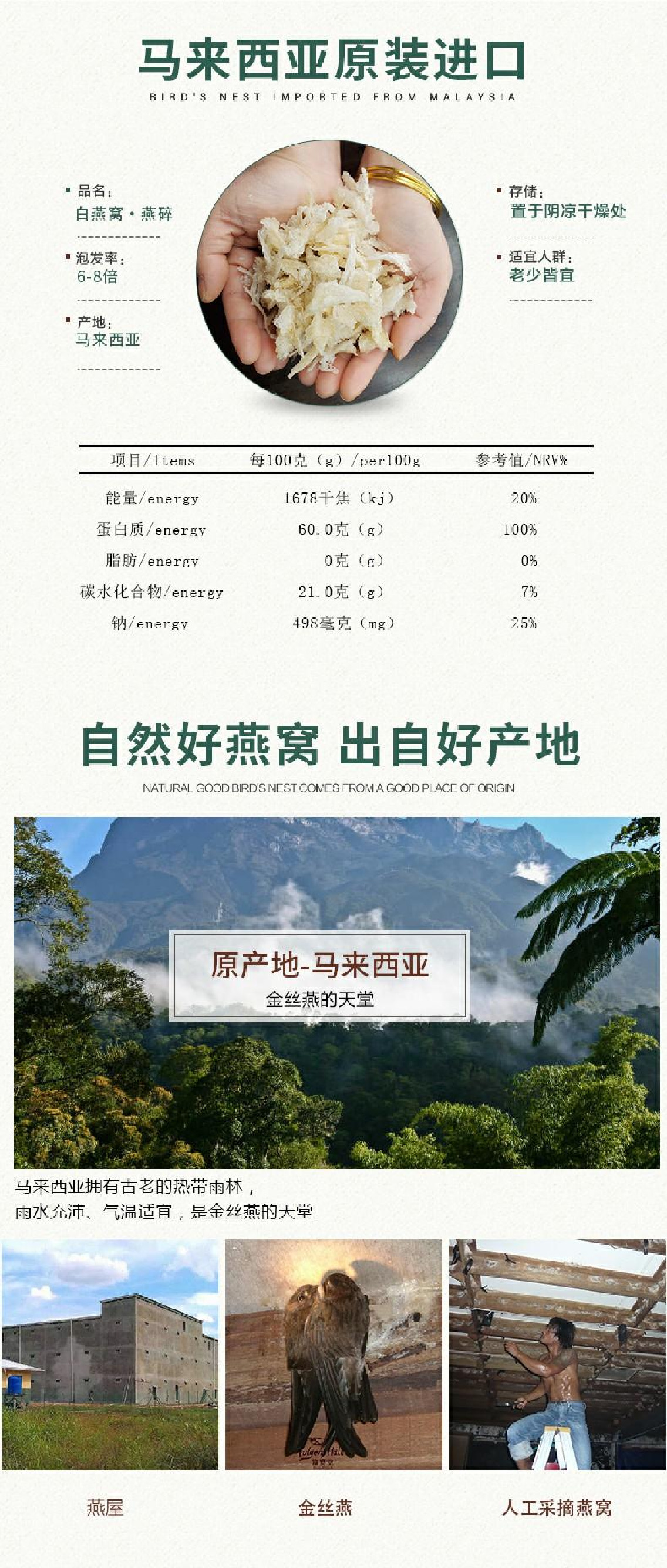 富宴堂马来西亚进口燕碎条燕窝正品孕妇滋补品干挑大燕条100g装详情图2