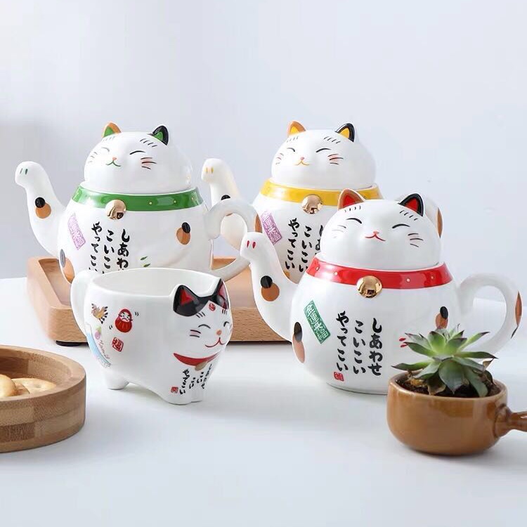 Lucky cat teapot TEA FOR TWO Japanese zefeng creative ceramic teapot TWO cups kettle flower teapot FOR TWO