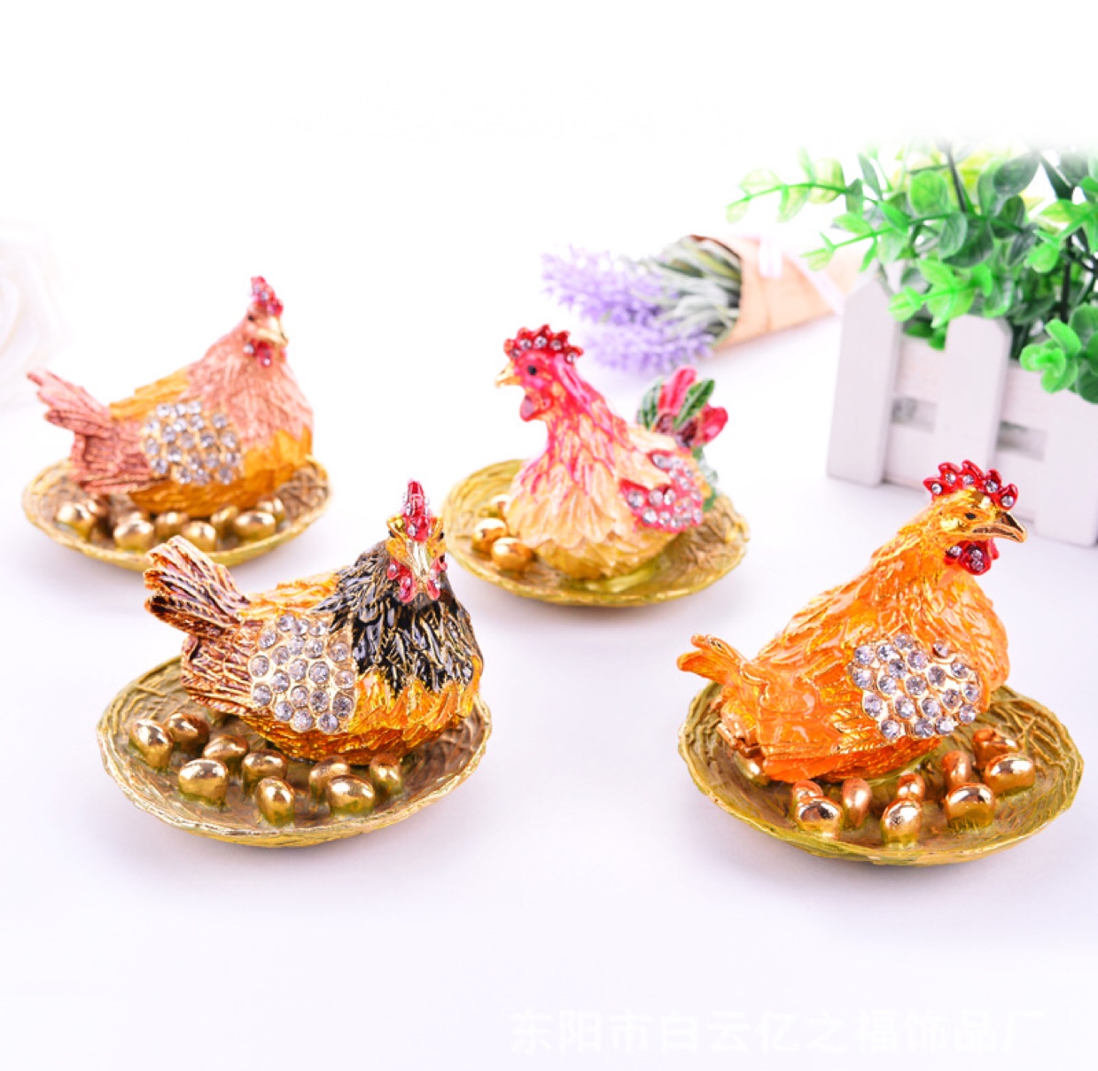 合金工艺品黄色鸡摆件首饰盒礼品家居摆件批发彩绘母鸡厂家直销