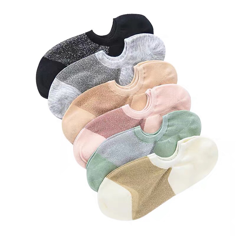 Ladies' fashionable gold and silver thread women's socks, boat socks, invisible socks, new Japanese and Korean fashion socks, Internet celebrity bestsellers, lace trim socks, crystal silk socks