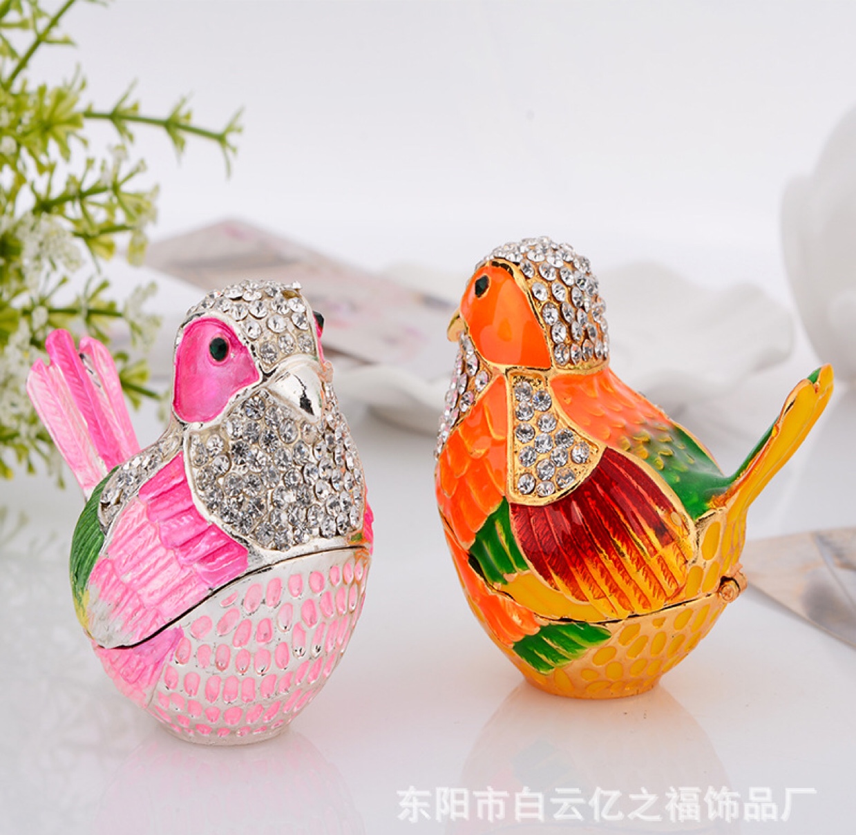 小鸟首饰盒环保金属材质家居工艺品礼品镶钻摆件厂家直销首饰