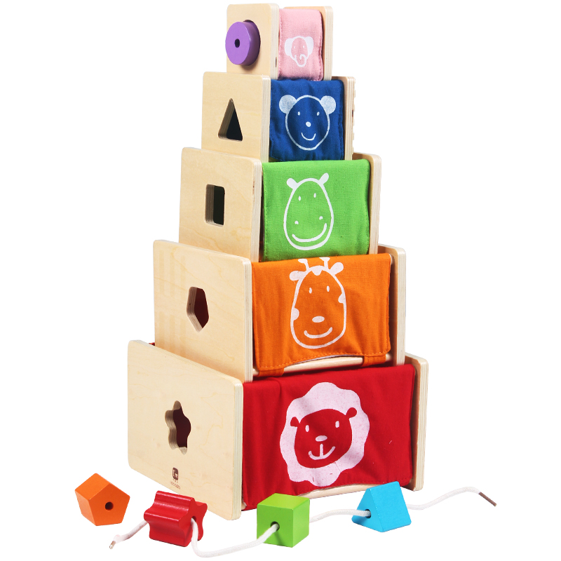 布艺套盒几何形状认知木质玩具早教益智木制儿童玩具幼儿精细动作训练图