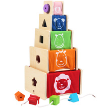布艺套盒几何形状认知木质玩具早教益智木制儿童玩具幼儿精细动作训练