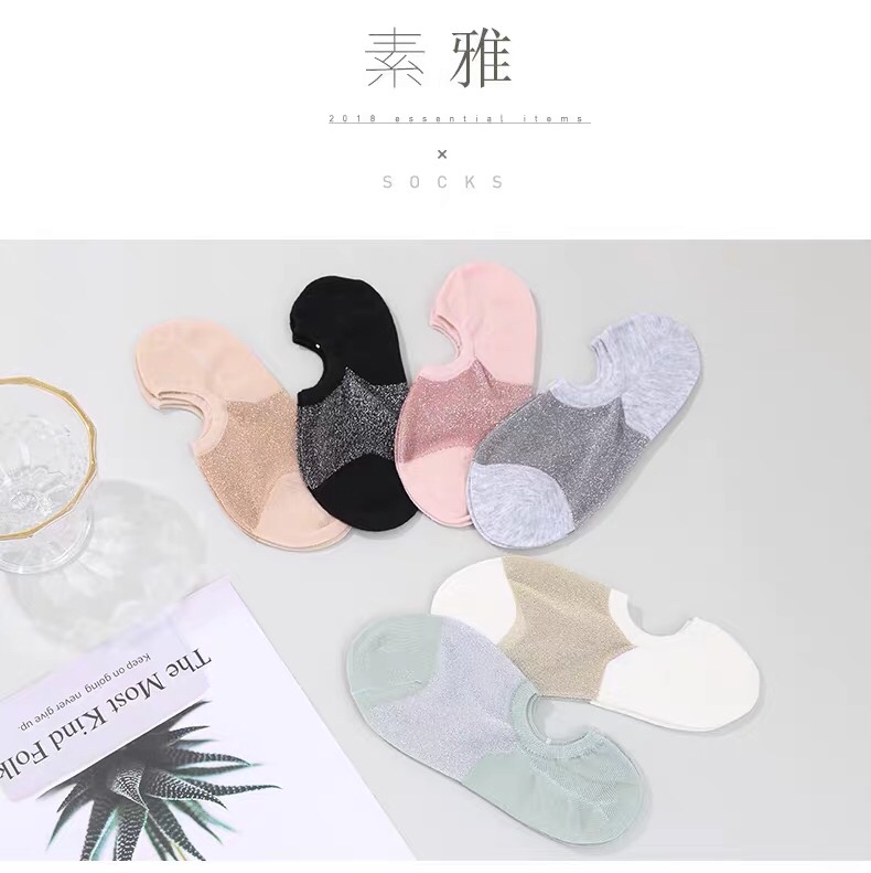 Ladies' fashionable gold and silver thread women's socks, boat socks, invisible socks, new Japanese and Korean fashion socks, Internet celebrity bestsellers, lace trim socks, crystal silk socks Specification image