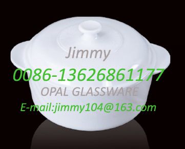 White jade glass steamer, round CASSEROLE, 2.5L