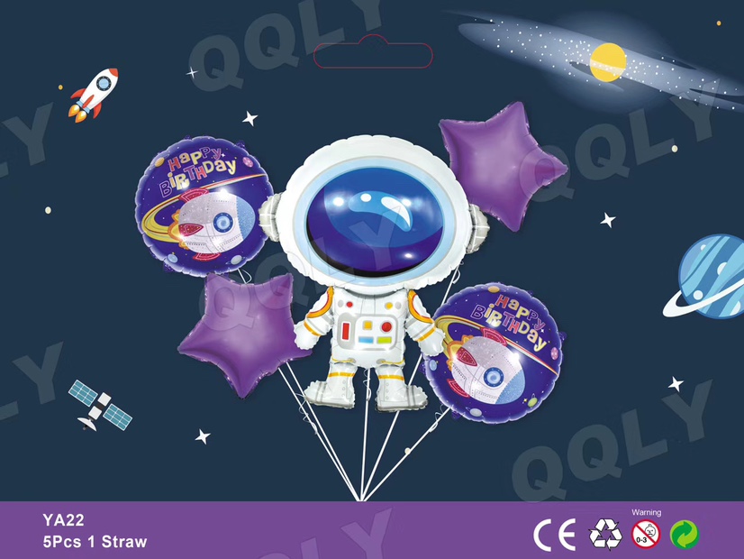 宝宝生日太空人主题派对装饰卡通宇航员火箭宇宙飞船铝箔气球套装