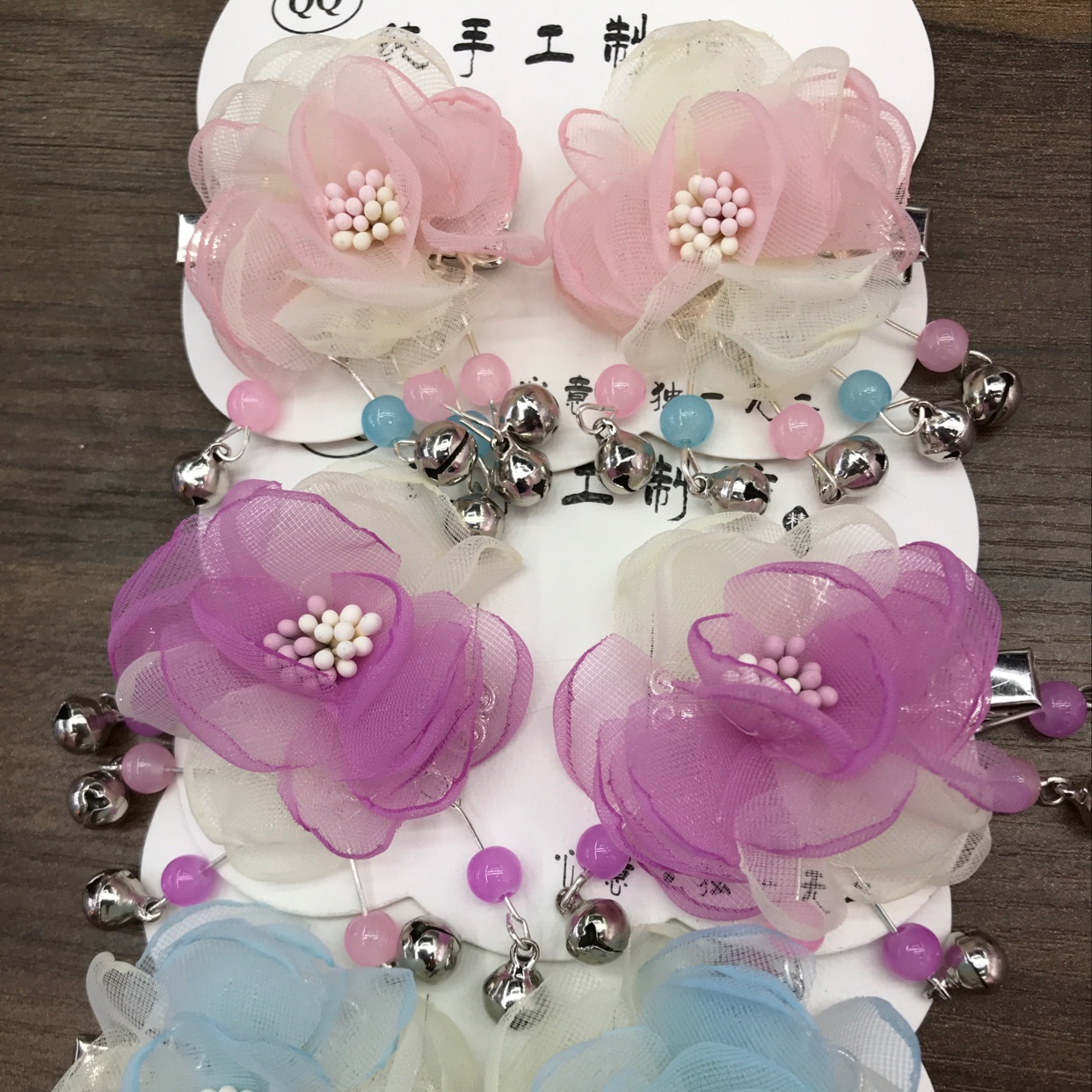 儿童汉服头饰小女孩大花铃铛发夹古风配饰女童边夹子发卡头花朵发饰品