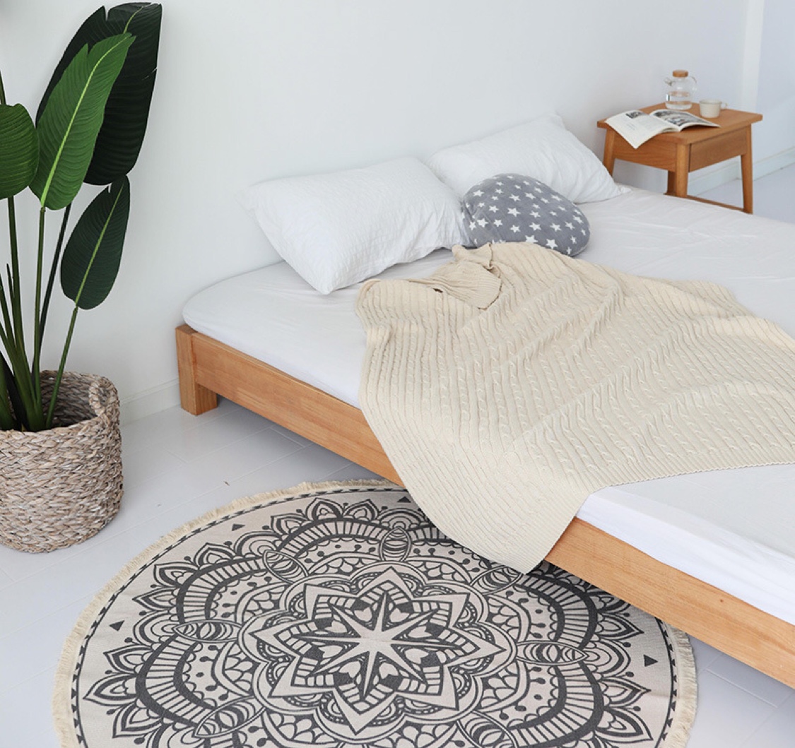 名杨织秀圆形棉线编织家用地垫客厅卧室床边地毯北欧简约百搭地垫产品图