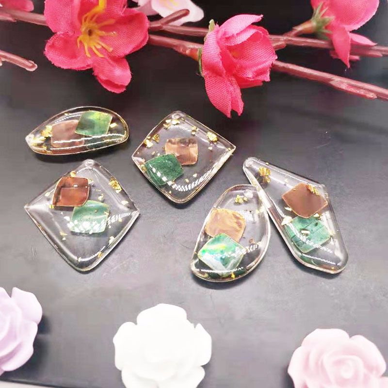Handmade epoxy resin real flower gold foil new Korean small clear earrings, ear studs, ear clips, ear hooks DIY material accessories Item Picture