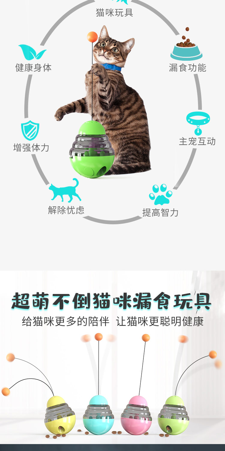宠物用品亚马逊爆款 不倒翁猫咪玩具漏食球 逗猫棒玩具球自嗨神器详情图2