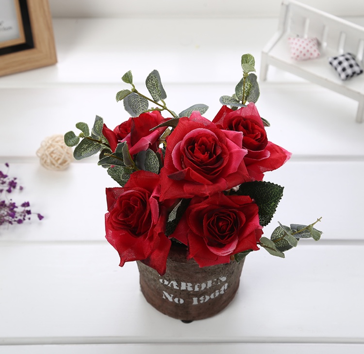 水泥盆仿真花白底实物图