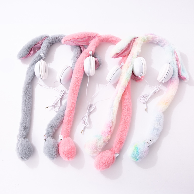 Ya kirin 雅麒麟网红卖萌卡通可爱兔耳朵毛绒耳机气囊抓捏会动发光插线头戴式耳机耳机工厂出品详情图6