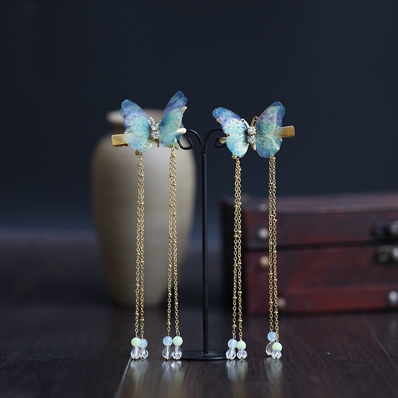 Butterfly long tassel to clip children's Hanfu headwear thumbnail