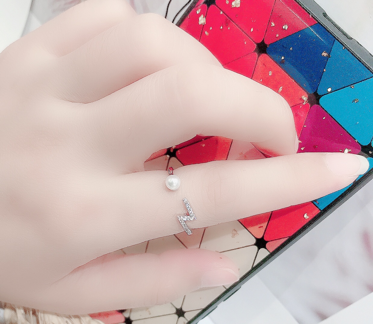 Cold style pearl and diamond open ring, a new 2020 Korean trendy and unique joint index finger ring for women Specification image