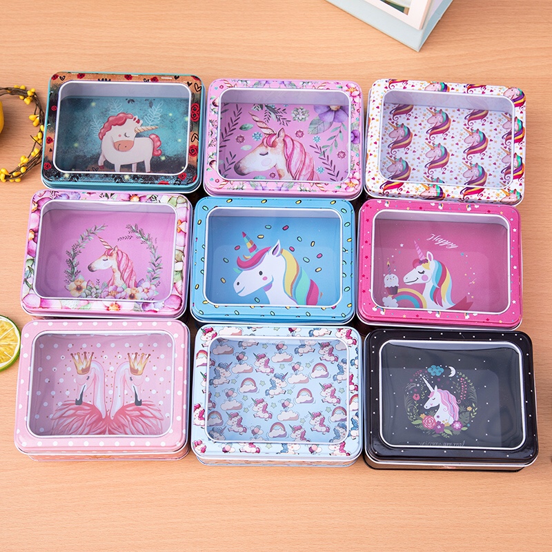 Unicorn tinned tin small oblong film transparent box gift box jewelry box cookie box