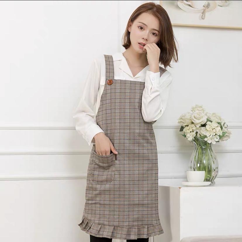 韩版时尚美甲店咖啡厅中餐厅厨房家用围裙工作服围裙防水图