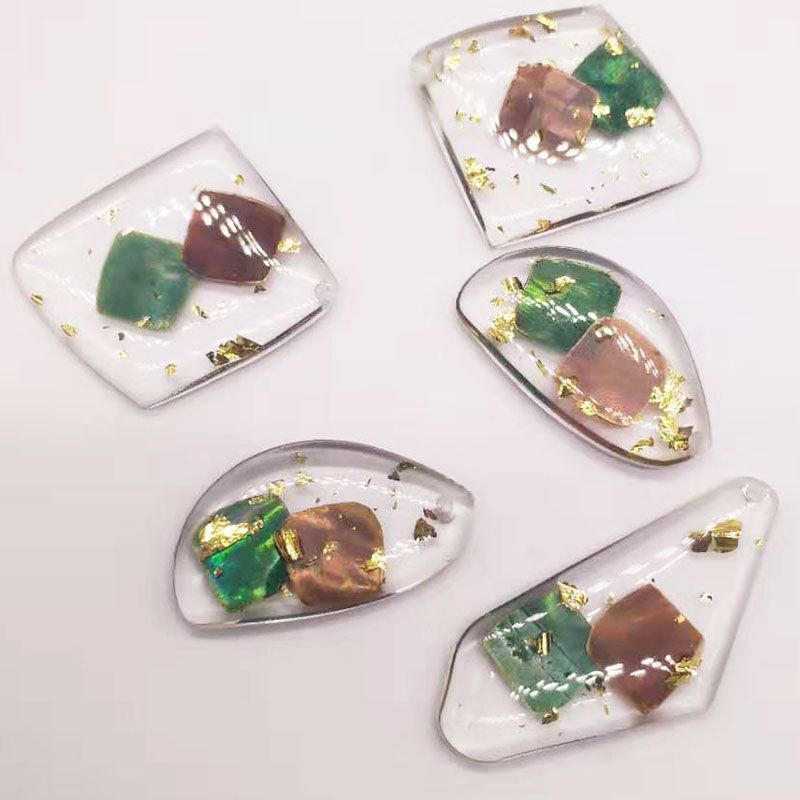 Handmade epoxy resin real flower gold foil new Korean small clear earrings, ear studs, ear clips, ear hooks DIY material accessories undefined