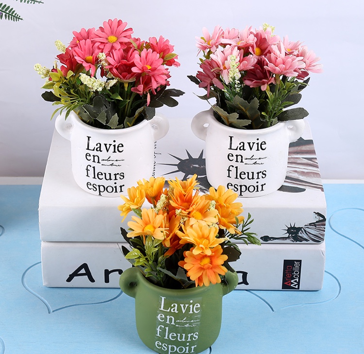 陶瓷盆仿真花细节图