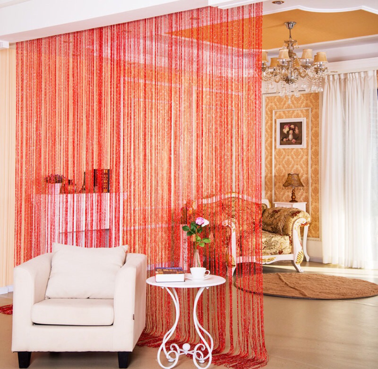 Korean silver wire curtain porch curtain flat silver wire curtain decorative partition bead curtain bridal chamber decorative gauze curtain hanging curtain thumbnail