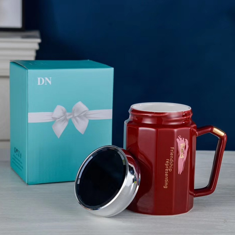 Personality simple ceramic cup creative mirror lid office afternoon tea mug sweethearts milk water mug gift mug