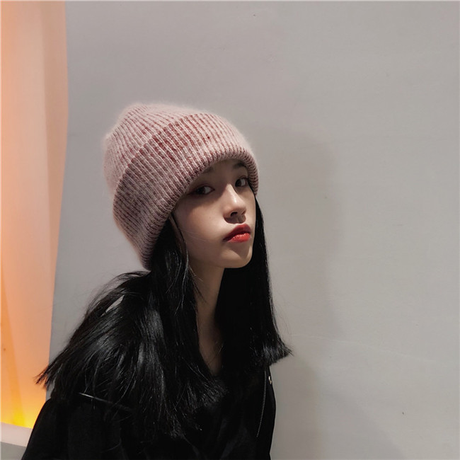 Double Thickened Angora Rabbit Hair Warm Wool Hat For Men And Women Autumn-Winter Vintage All-Over Earprotection Pile Knit Hat details Picture