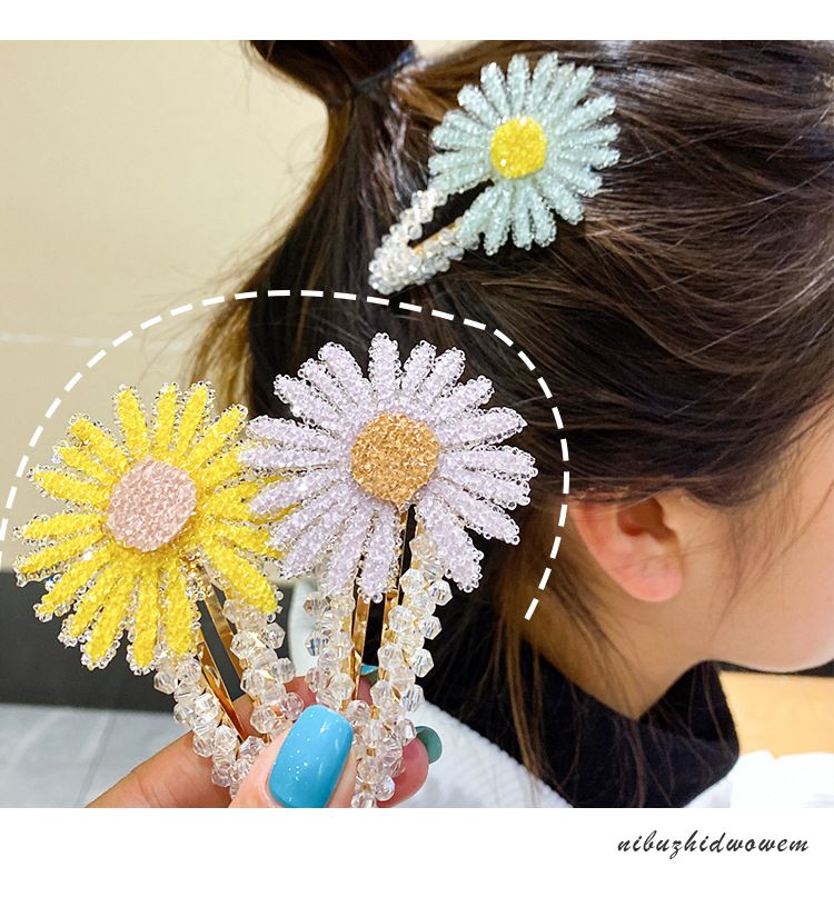 White crystal Daisy hairpin small fresh Korean ins flower rhinestone edge clip BB clip web celebrity headpiece hair pin thumbnail
