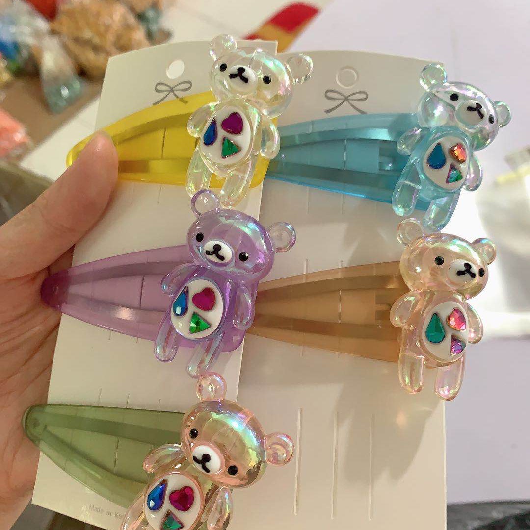 Zitong Accessories Cartoon Bear Clip Hair Accessories Hair Tie Cute Girl Korean Version Sweet Temperament Simple Fresh Hair Tie Leather Band Cartoon Pearl Hair Tie