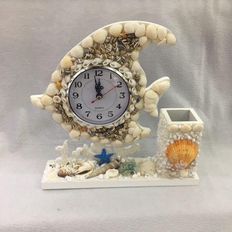 丽飞工艺创意家居工艺品摆件天然贝壳时钟带笔筒送礼佳品