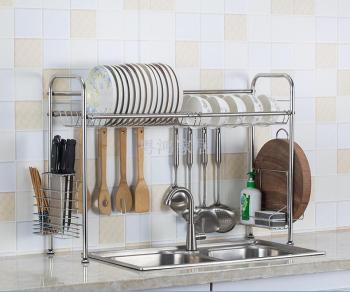 Stainless steel bowl and dish rack multifunctional kitchen rack double sink bowl and dish dishware storage rack wholesale thumbnail