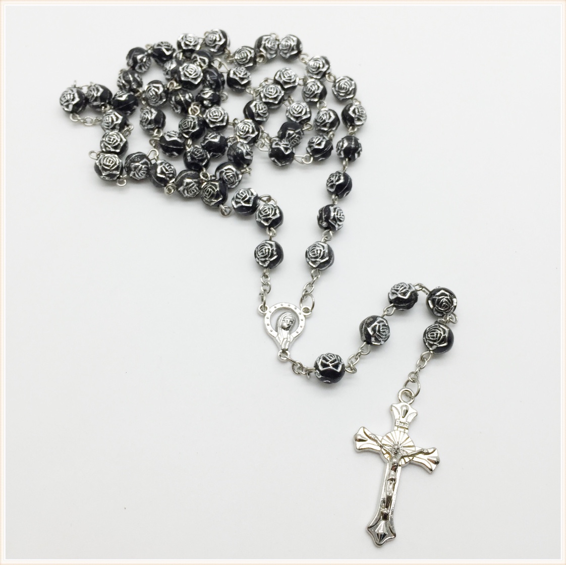 8 per cent rose bead cross necklace thumbnail