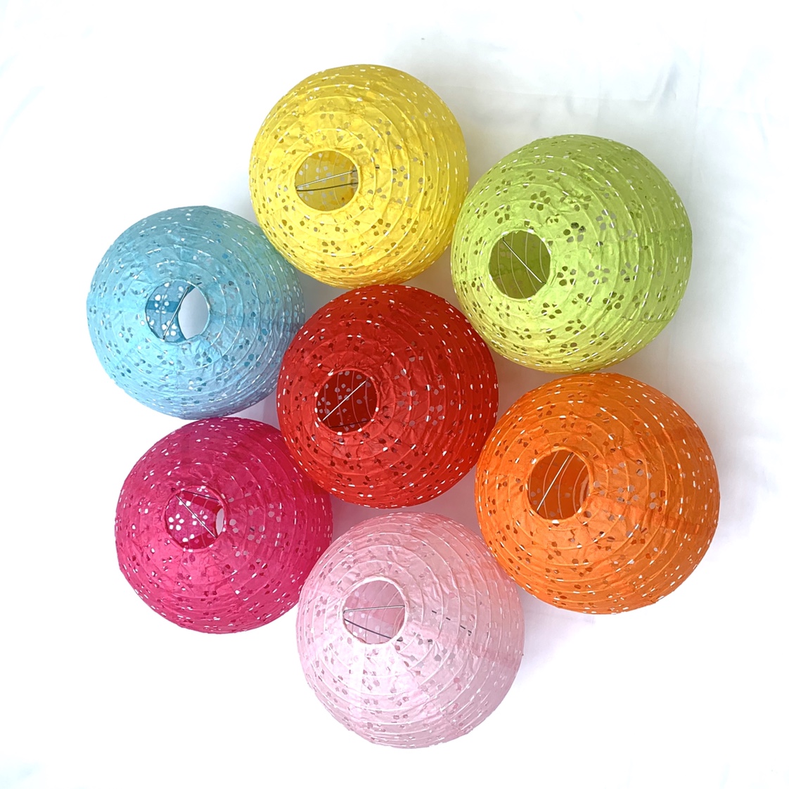 Festive children's hand - held 8 - inch colored folding circular steel hollowed-out paper lantern thumbnail