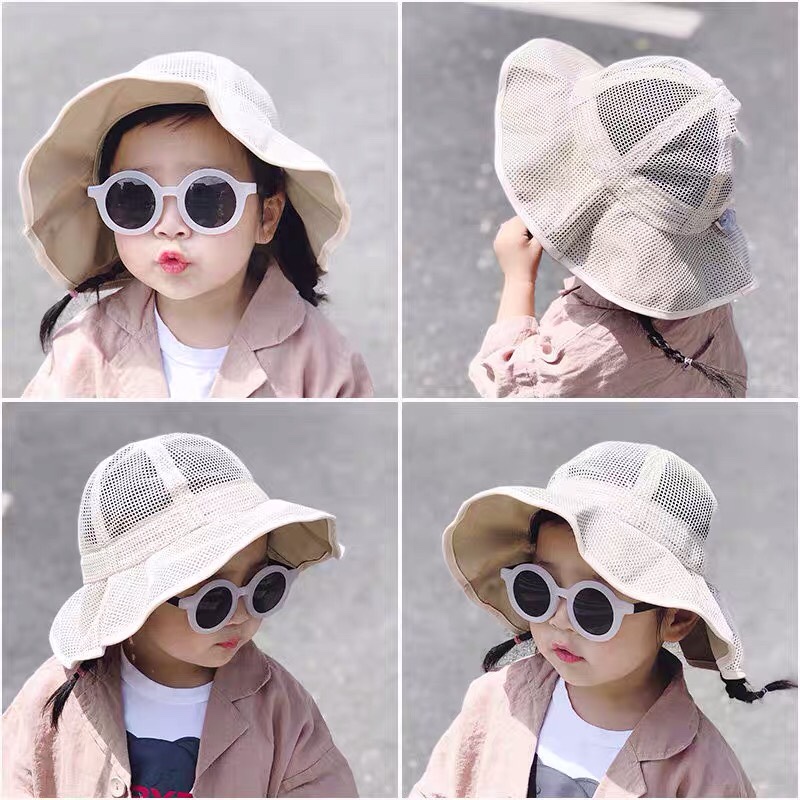 儿童帽子夏宝宝渔夫帽网眼透气婴儿太阳帽薄款男童女童防晒遮阳帽白底实物图