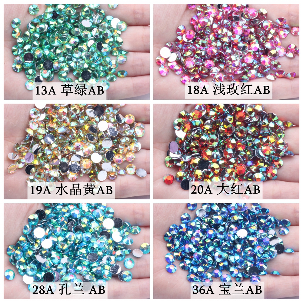 Coated Bottom Resin Diamond Light Powder Ab4mm50,000 Flat Bottom Rhinestones 14 Cut Manicure Accessories Hair Accessories details Picture