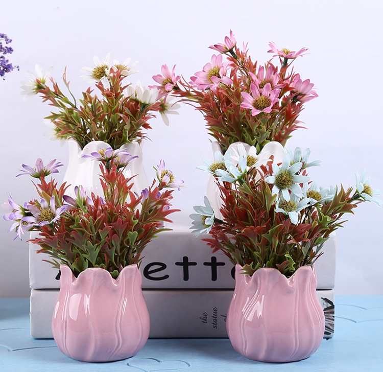Ceramic POTS, flower bud POTS, plastic simulation small chrysanthemums, artificial flowers, decorative potted plants and ornaments