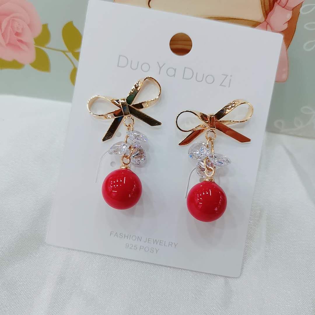 Korean version of simple bowknot zircon earrings silver needle earrings sweet elegant earrings thumbnail