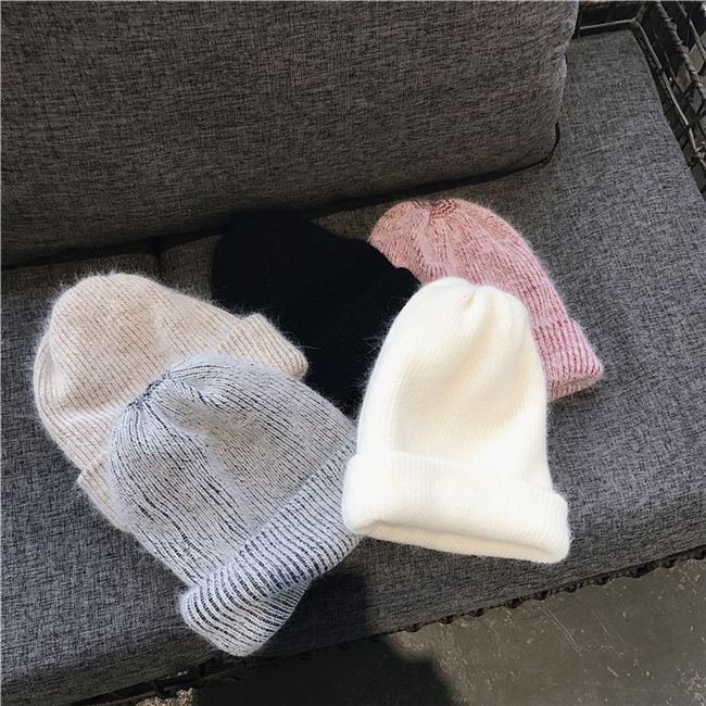 Double Thickened Angora Rabbit Hair Warm Wool Hat For Men And Women Autumn-Winter Vintage All-Over Earprotection Pile Knit Hat