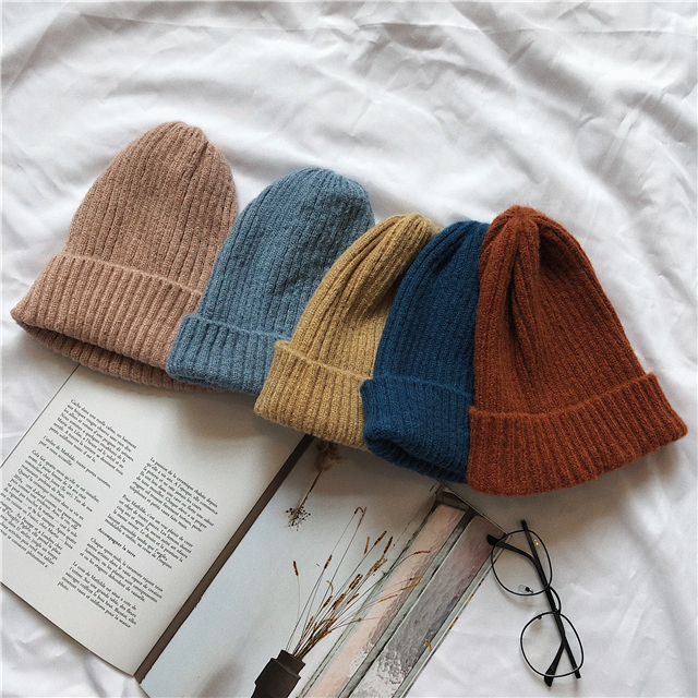 White Soft Waxy Woolen Pure Color Pointed Woolen Hat Children Autumn And Winter Warm Casual Hem Chic Style Knit Hat Man Specification drawing