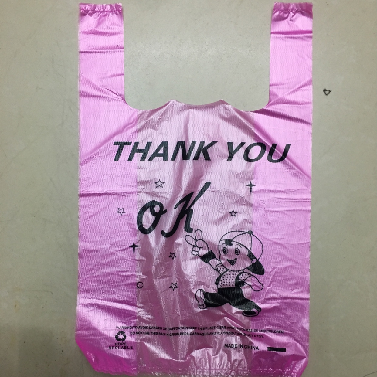 Pink plastic bag, plastic handbag, 0K bag, 30 cm
