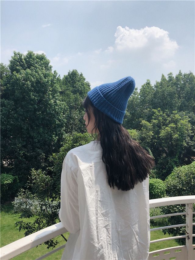 White Soft Waxy Woolen Pure Color Pointed Woolen Hat Children Autumn And Winter Warm Casual Hem Chic Style Knit Hat Man