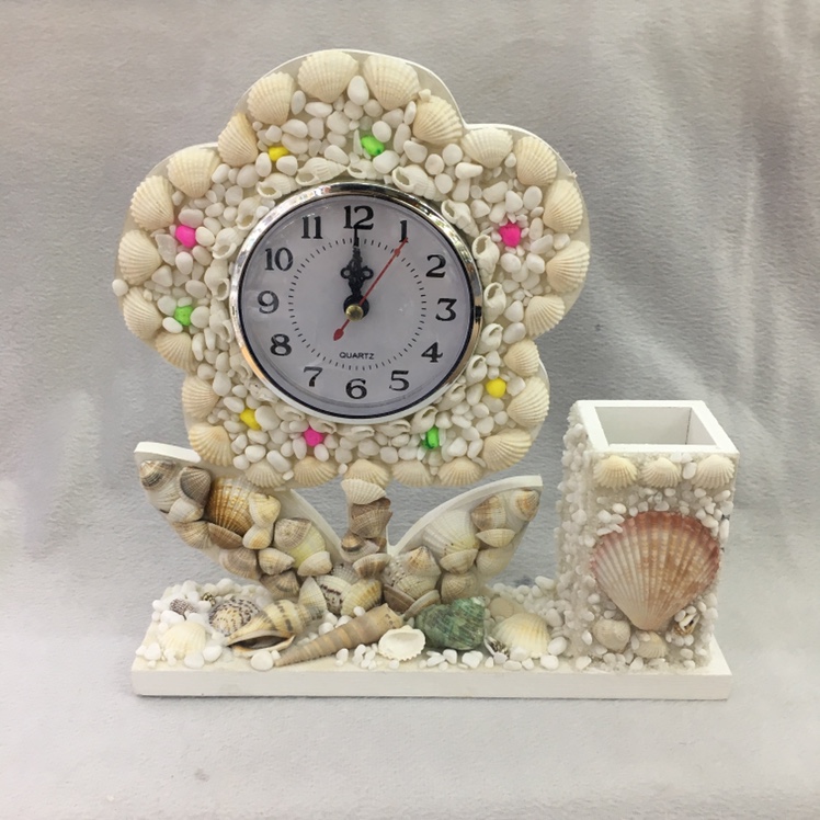 Natural shell clock with pen container flower shape thumbnail