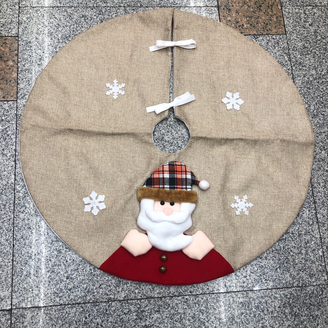 The latest 80cm linen Christmas tree dress with Santa Claus stickers from Hua's Christmas Craft Christmas decoration