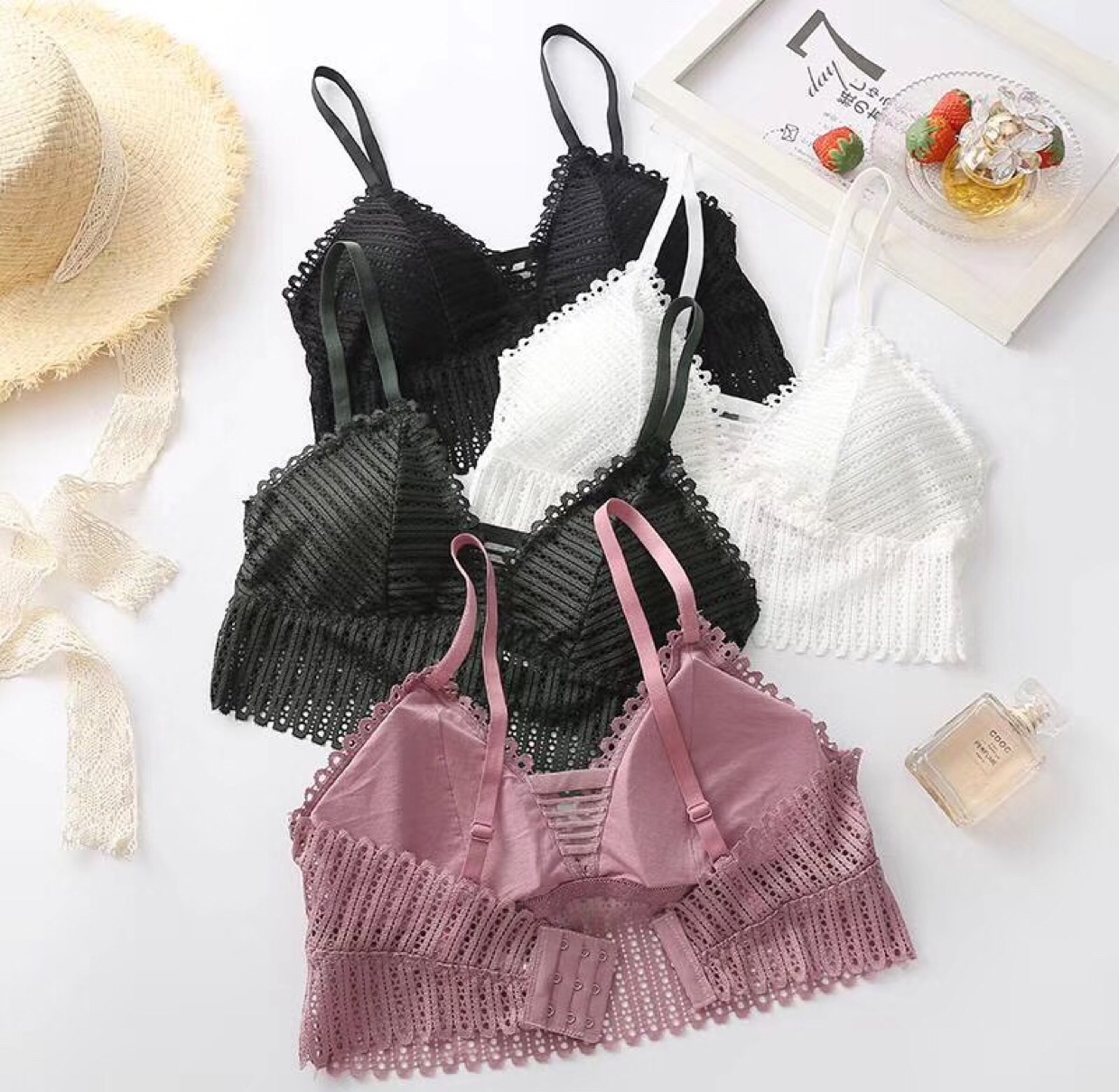 Sexy lace lace-up with enlarged rear buttons for women's innermost bras Specification image