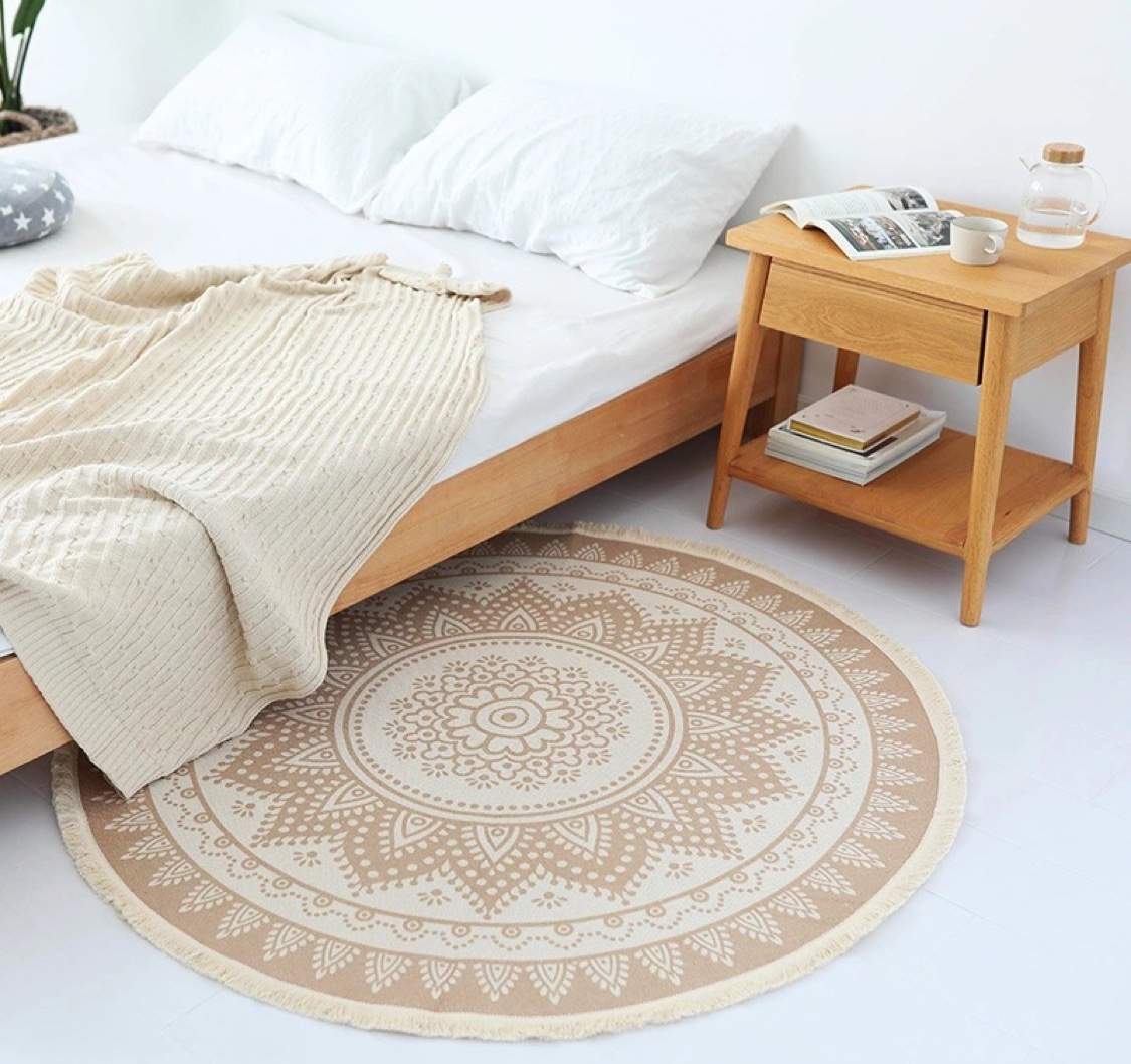 名杨织秀圆形棉线编织家用地垫客厅卧室床边地毯北欧简约百搭地垫细节图